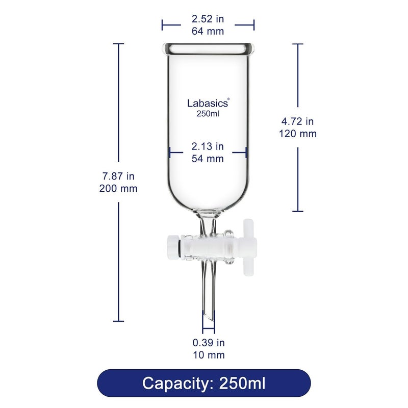 Labasics Dropping Funnel, Teflon Stopcock High Borosilicate Glass Top Opening Non-Graduated, for Precise Liquid Dispensing, 250 ml - Image 4